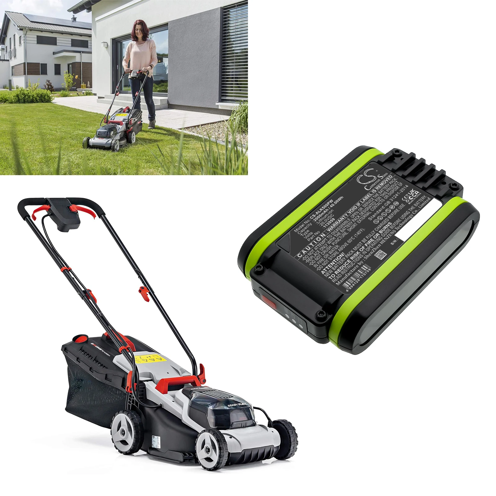 20,0 V 2000 mAh Rasenmäher-Akku für AL-KO 113559 B50 Easy Flex B50 Easy Flex 34,8 Li Rasenmäher Easy Flex GT 2025 Rasentrimmer