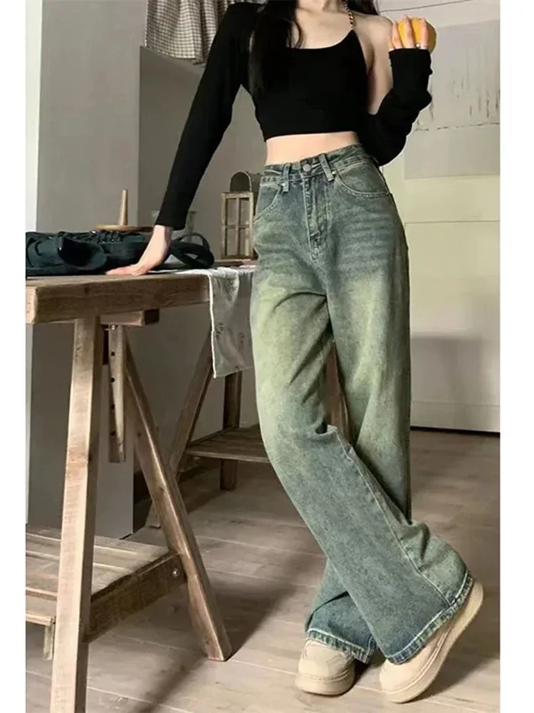 

Women's High Waist Loose Wide Leg Jeans American Vintage Straight Denim Trousers Y2K All-Match Casual Pants Female Streetwear