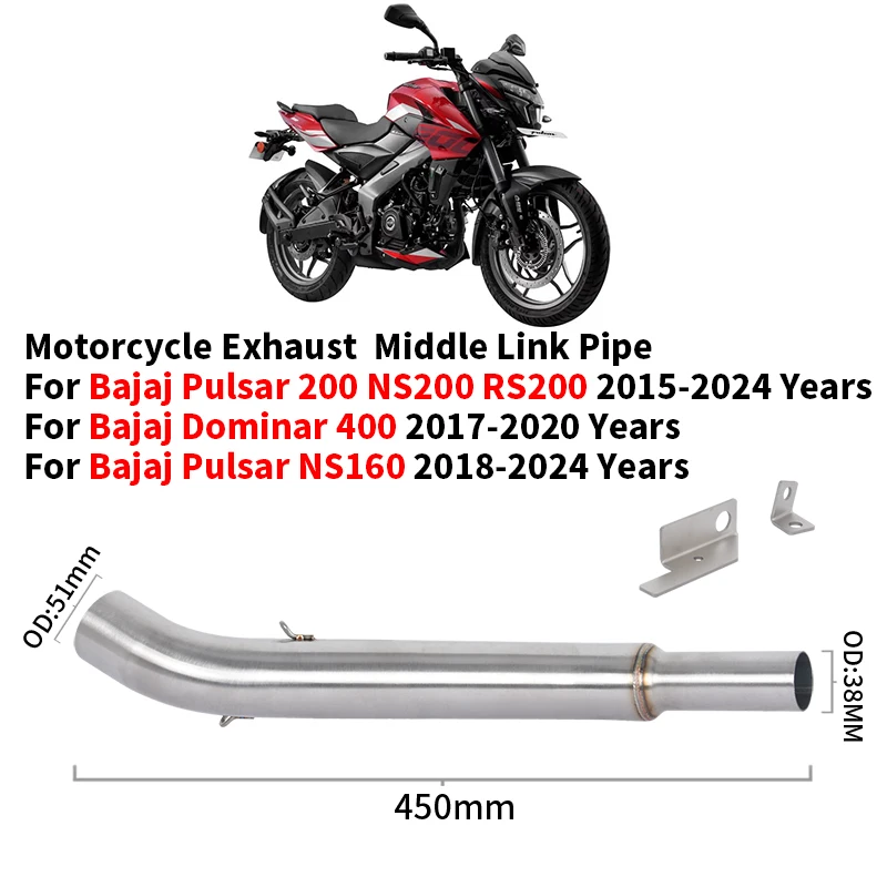 

For Bajaj Pulsar 200 NS200 RS200 NS160 2015 - 2024 For Bajaj Dominar 400 2017 - 2020 Motorcycle Exhaust Escape Middle Link Pipe