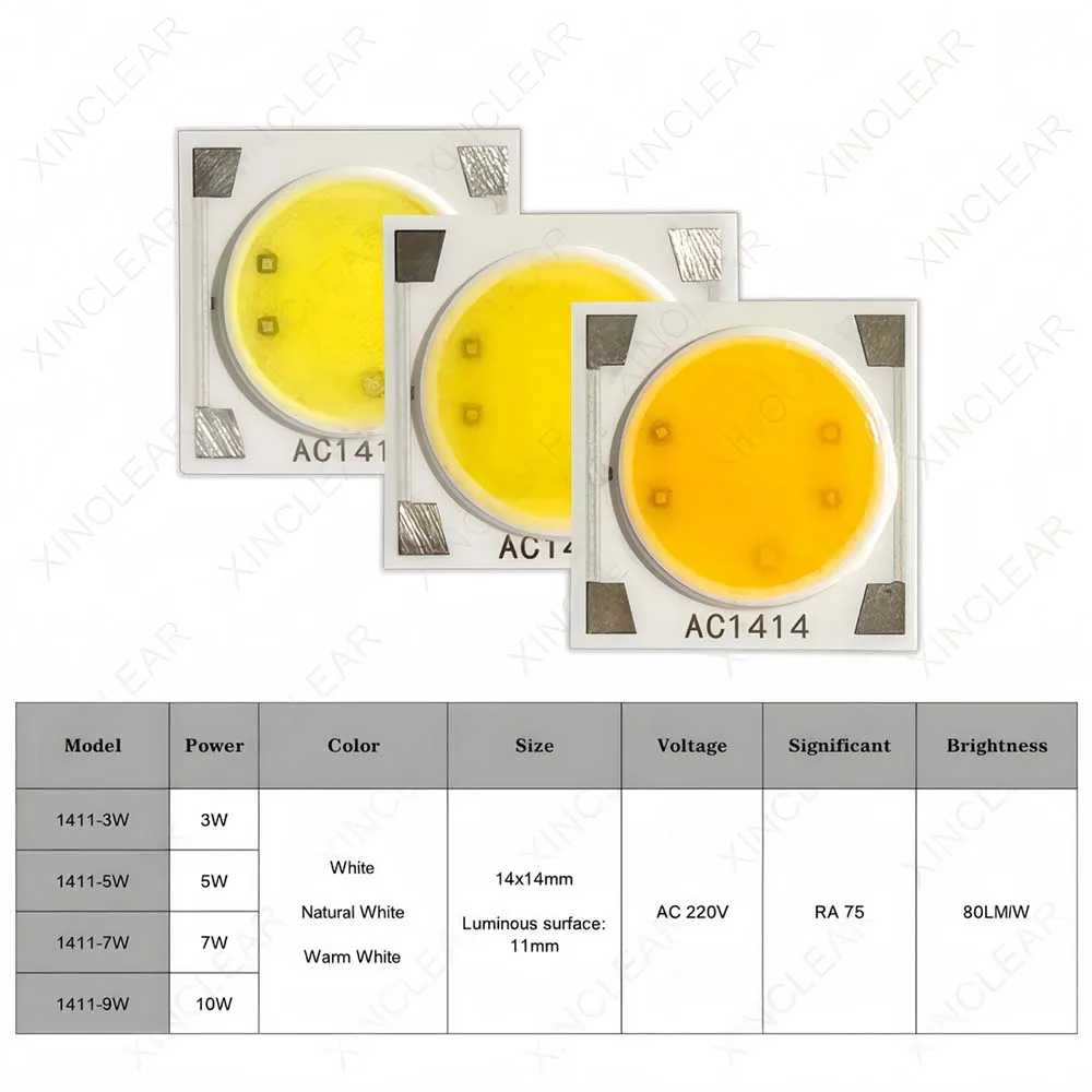 10PCS AC 220V NO Need Driver LED Chips Warm Natural White 3000K 4000K 6000K 3W 5W 7W 9W 1311 COB Chip DIY LED Bulb Track Light