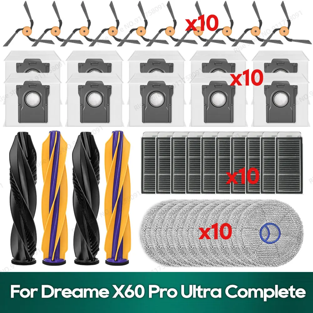 Compatible for Dreame X60 Pro Ultra Complete Accessories Main Brush Filter Dust Bag Mop Pads Replacement Parts Kit