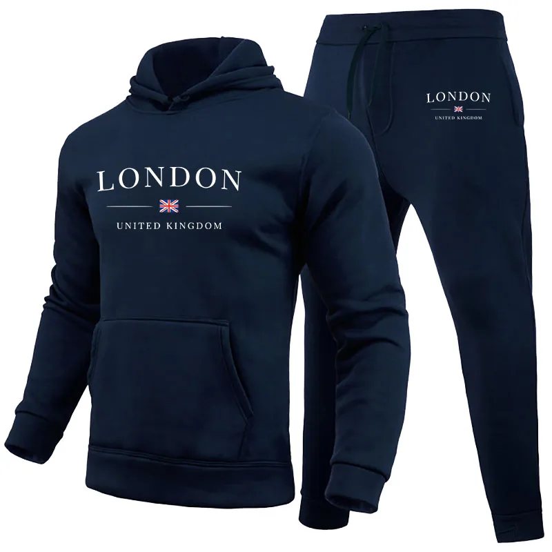 Men\'s Luxury Hoodie Set London Print Sweatshirt Sweatpant for Male Hoody Jogging Trousers Suit Casual Streetwear 2 Pcs Tracksuit