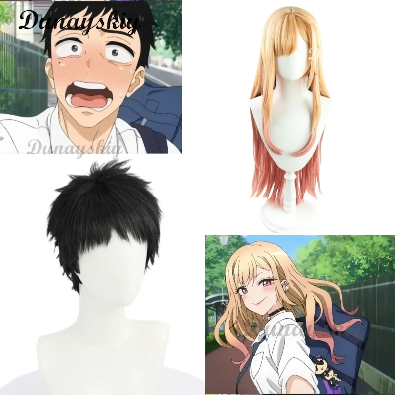 Peluca de Cosplay de Anime Gojo Wakana/Kitagawa Marin, My Dress UpWig, pelo corto negro, peluca larga amarilla, disfraces de Halloween para niñas y mujeres