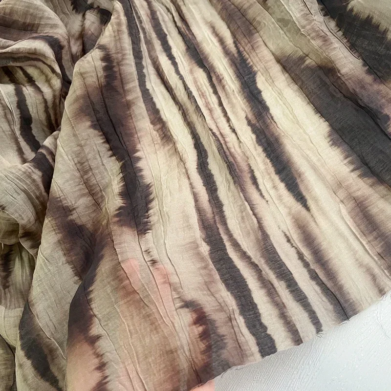 Striped Texture Pleating Tie Dyeing Creative Washing Pleating Retro Shirt Half Skirt Clothing Designer Fabric