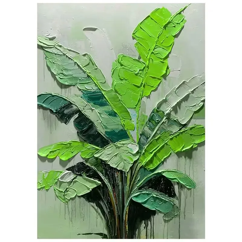 Pure Handmade Oil Painting Modern Banana Leaf Living Room Decoration Painting Corridor Sofa Background Texture Hanging Painting