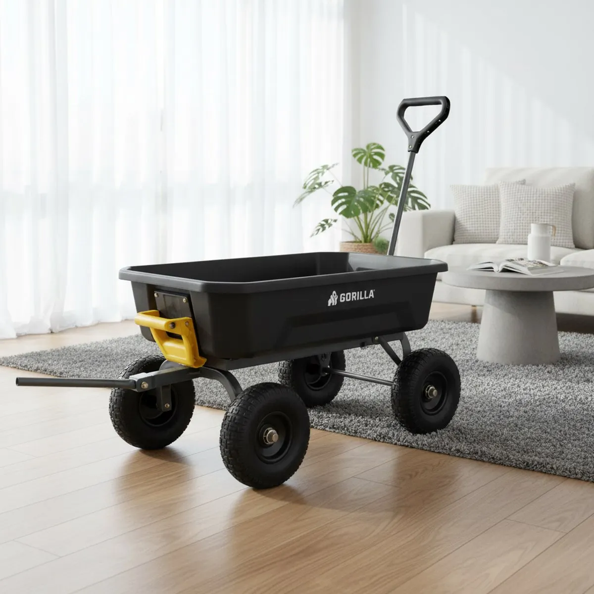 Steel Garden Wagon 4 Cu Ft 600 lb Heavy Duty No Flat Tires Dump Cart