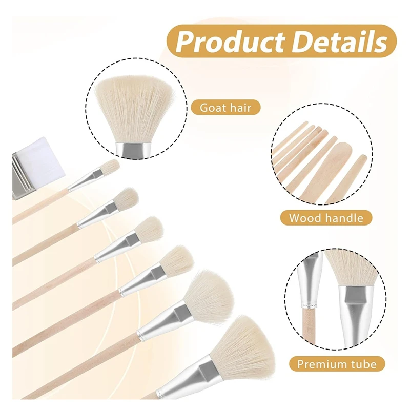 Mop Brush For Acrylic Painting 7Pcs Artist Paint Brush Set With Wooden Handle Wool Brushes For Watercolor Painting