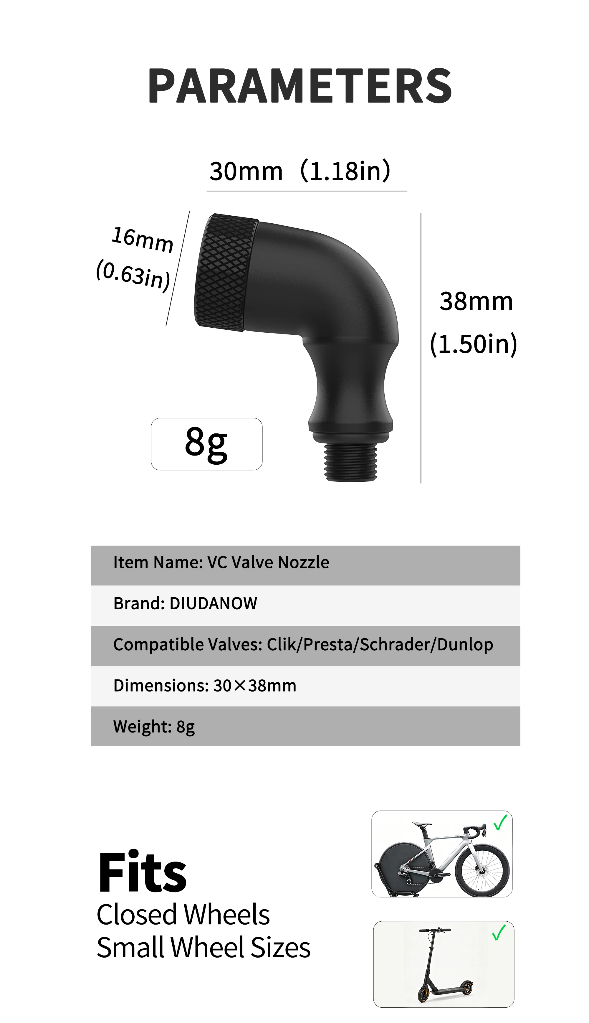 4-in-1 Universal-Luftpumpen-Düsenadapter Ventil-Konverter für Schrader, Presta, Dunlop, Clik-Ventile, Passend für MTB & Rennräder – Detail 3
