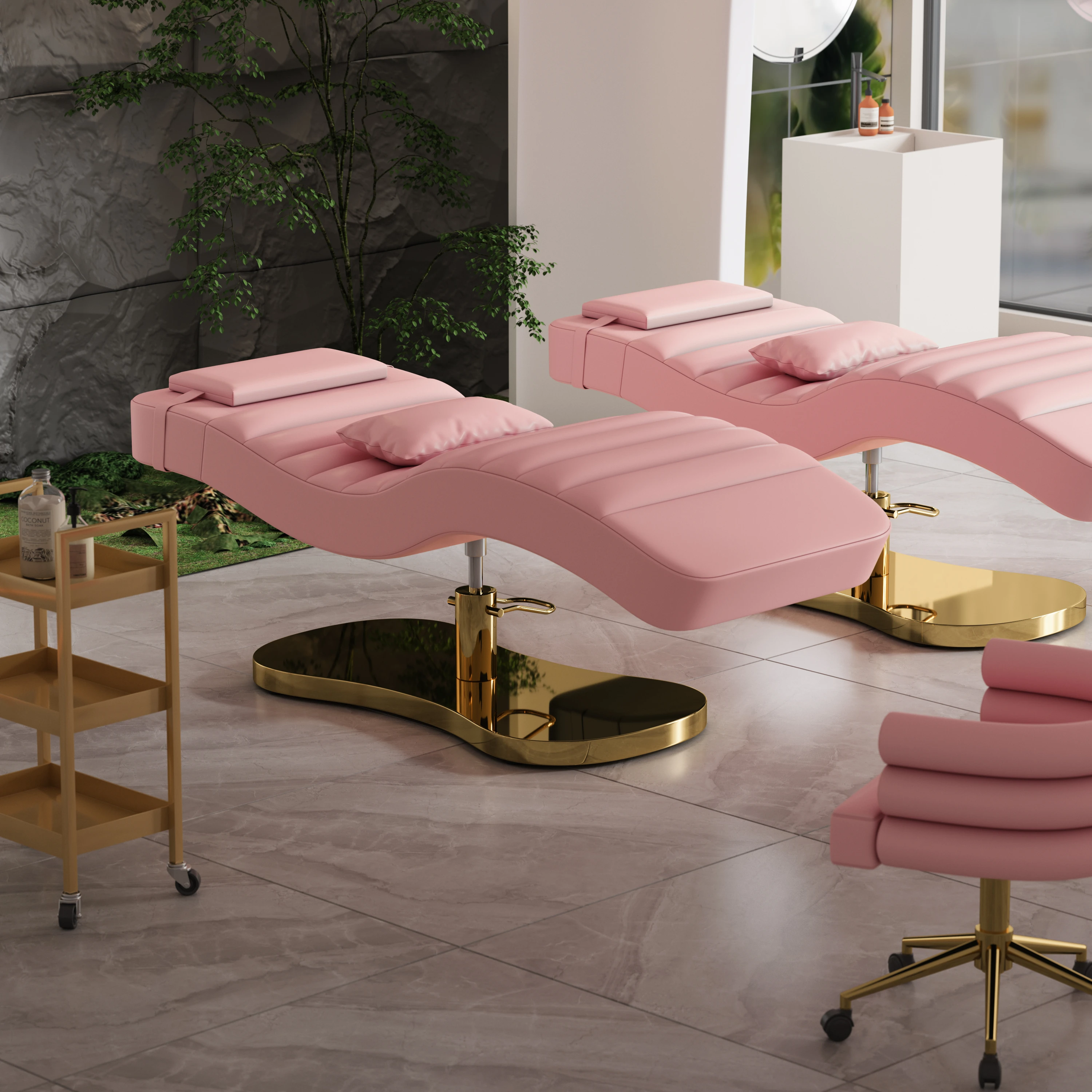 &c  Modern Luxury Beauty Salon Furniture PU Adjustable Reclining Facial Spa Bed with High-Density Sponge Foldable Design
