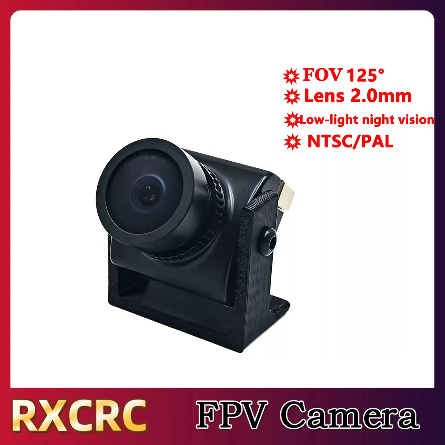 RXCRC FPV Camera 1500TVL 2.0mm Lens FOV 125° Lowlight night vision DC5-30V Screen 16:9 NTSC/PAL 19*19mm for FPV Racing Drone