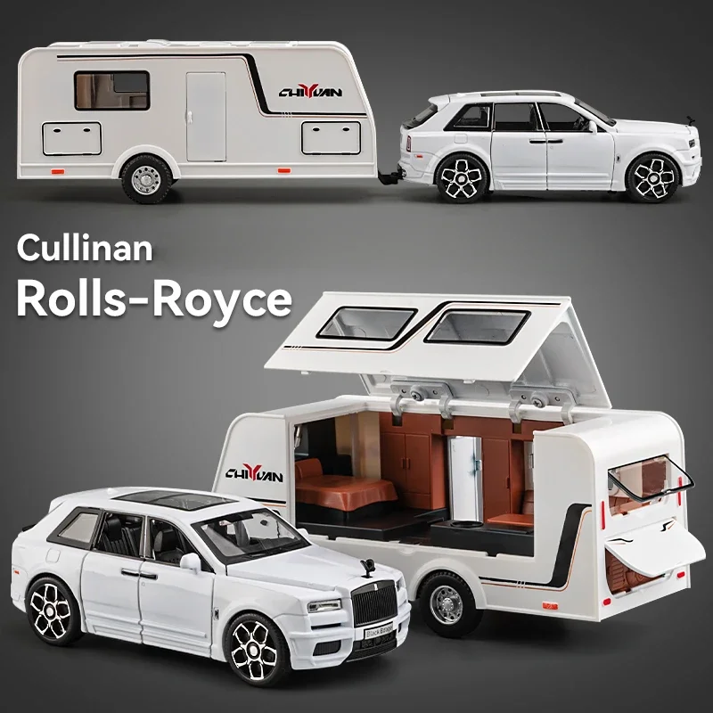 Diecast Alloy Rolls Royce Cullinan Trailer RV Set Car 1:32 Model Collective Casting Metal Voiture Miniature Boys Diecast Car Toy