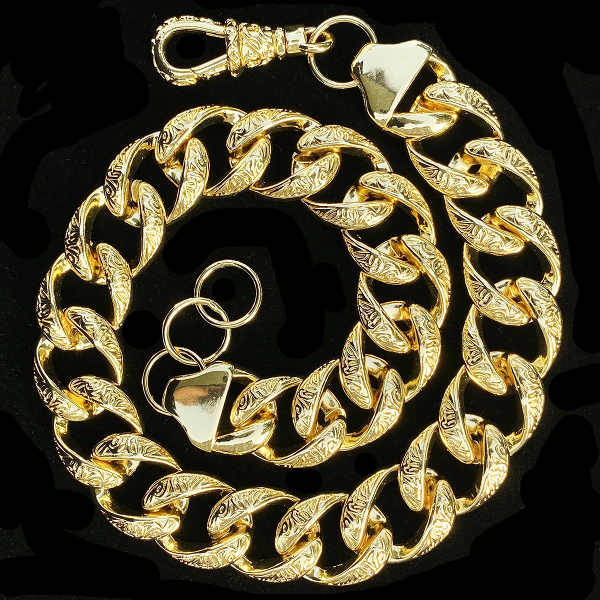 Aokaishen Patterned Rounded Link Chain for Men Necklace Choker Real Copper Gold Plated Hip Hop Jewelry