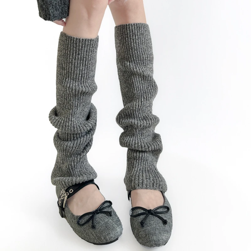

Осенние и зимние шерстяные гетры, японские однотонные длинные носки, гетры в стиле Лолиты, вязаные теплые чулки для ног