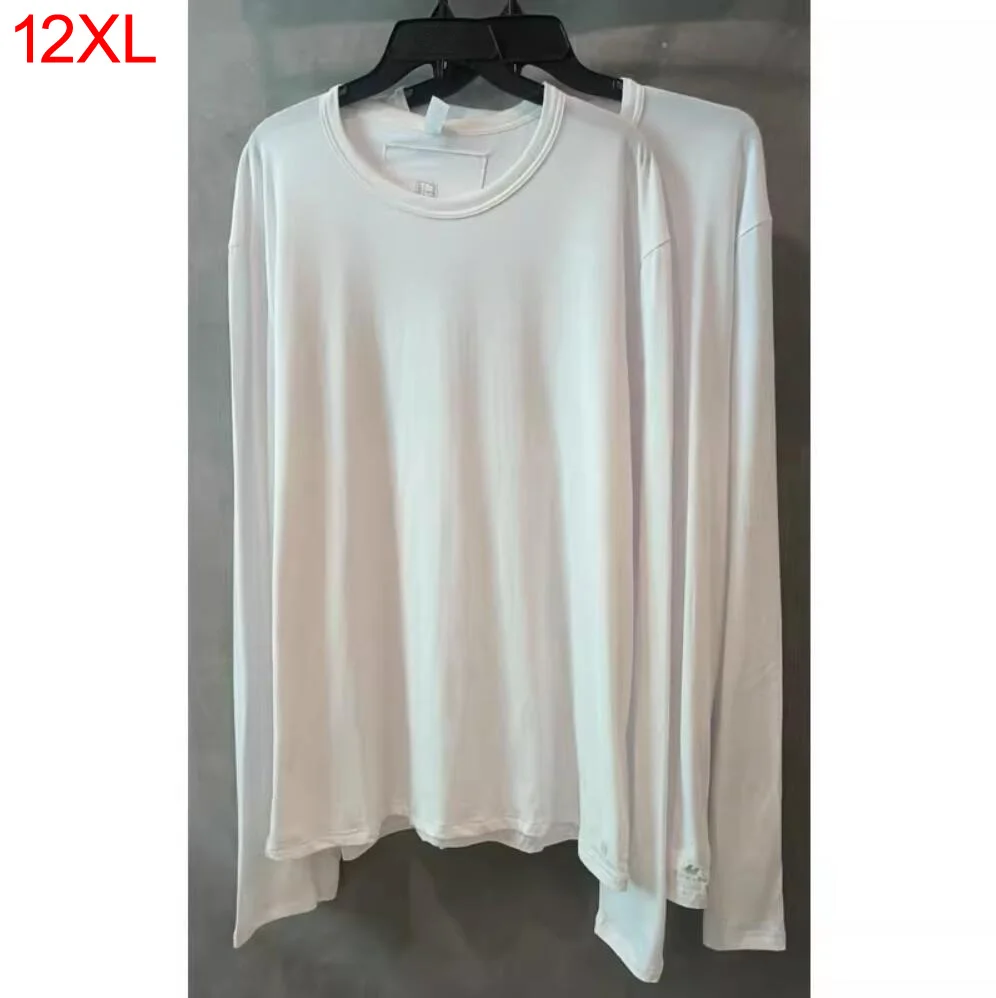 

White Spring Autumn T-shirts Men Plus Size 9XL Casual Long Sleeve Tops Tees Male Cotton T Shirt Big Size 12XL