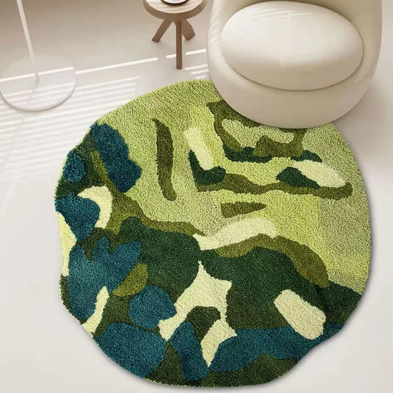 

Round Carpets Moss Forest Plush Flocking Carpet Mats For Living Room Bedroom Office Green Plant Hand Woven Soft Bedside Rugs