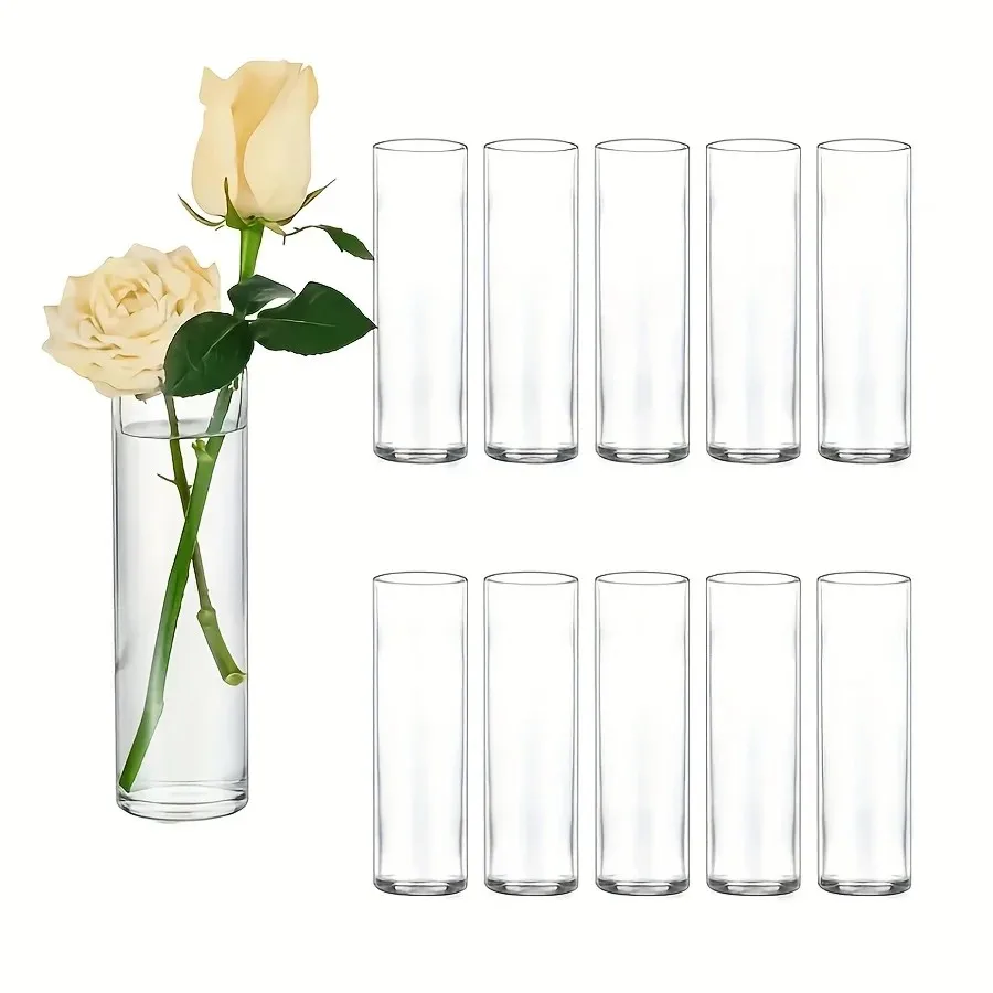 5-Pack Glass Cylinder Vases Tall Hurricane Candle Holders for Centerpiece Decor Clear Round Vases for Pillar or Floating Candles
