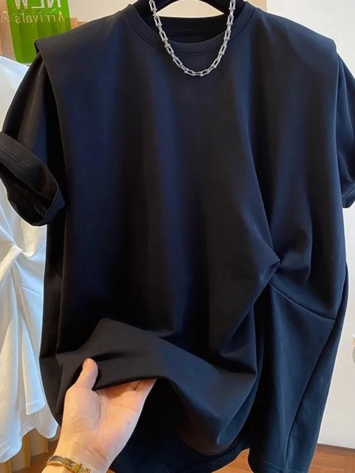

plus Size Women's T-Shirt Pure Cotton Padded Shoulder Loose Short Sleeve Summer Shirt Cover up And Pear Shaped Women