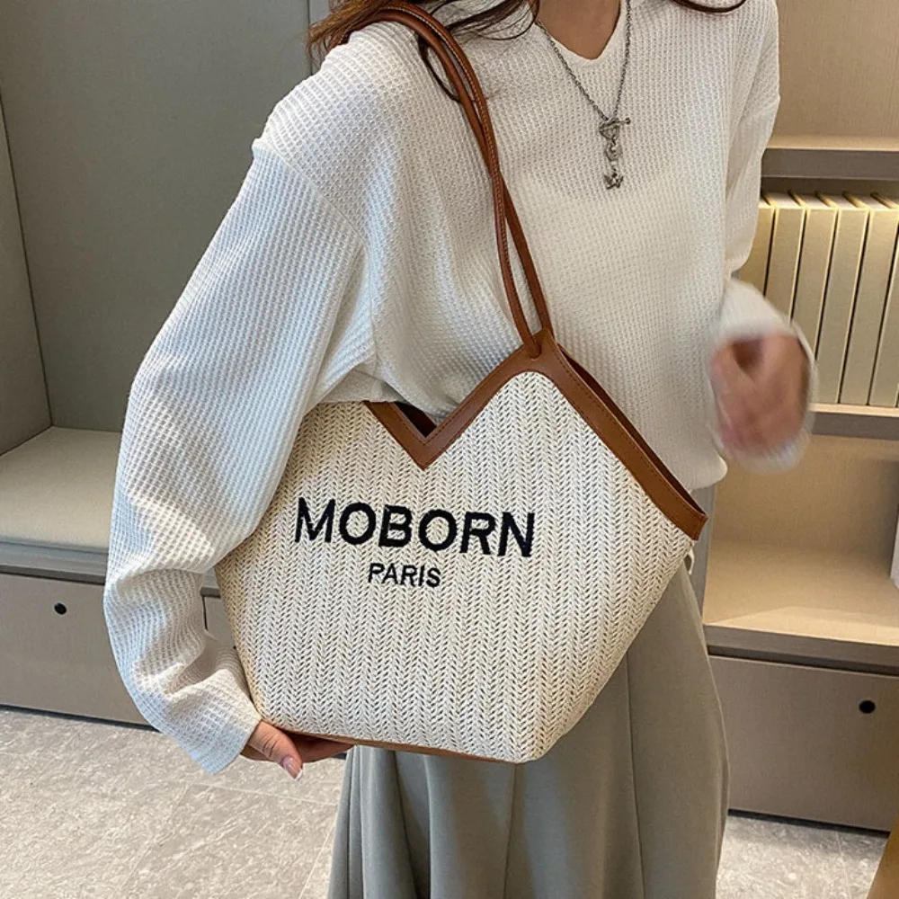 Trendy Straw Woven Bag Handbag Large Capacity Travel Beach Bag Tote Daily Commuting Bag Shoulder Bag Casual Underarm Bag