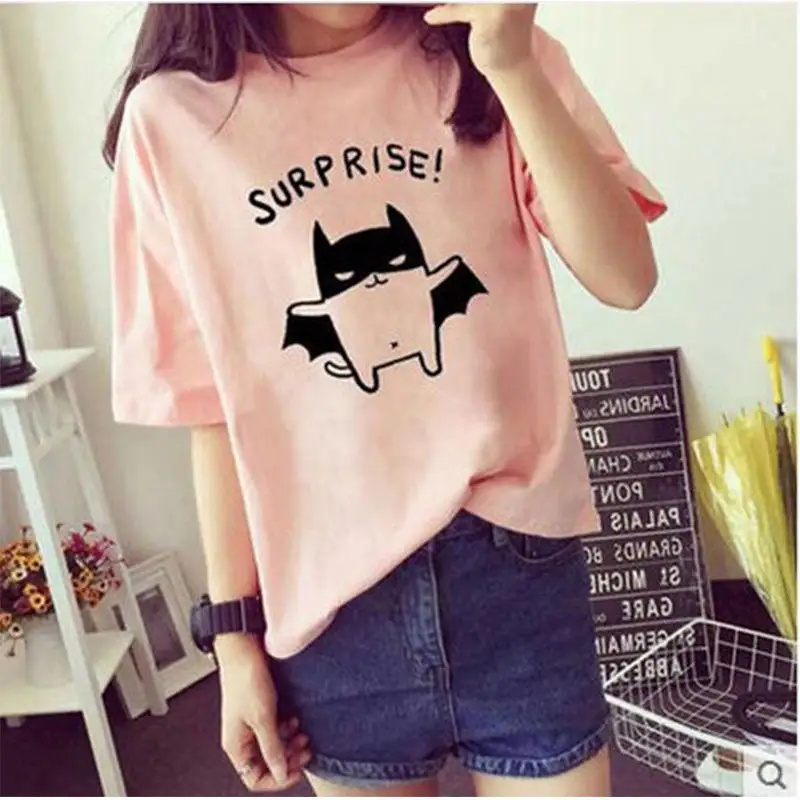 Summer New Women's Short Sleeve T-Shirt Loose Base Shirt Student Fashion Cute Style Printed Cotton Blend Top Piece