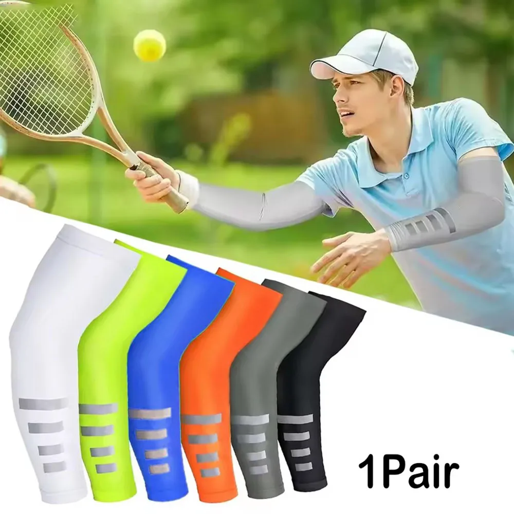 Reflective Cooling Arm Sleeves Unisex UV Protection Sun Sleeves for Cycling Running Outdoor Sports Breathable Ice Silk Sleeves