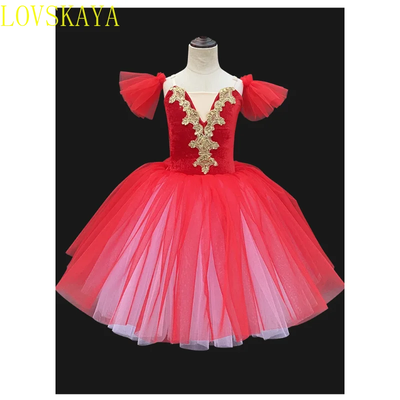 2024 New Blue Ballet Skirt Children's Dance Long Skirt Performance Costume Girl Sling Dress