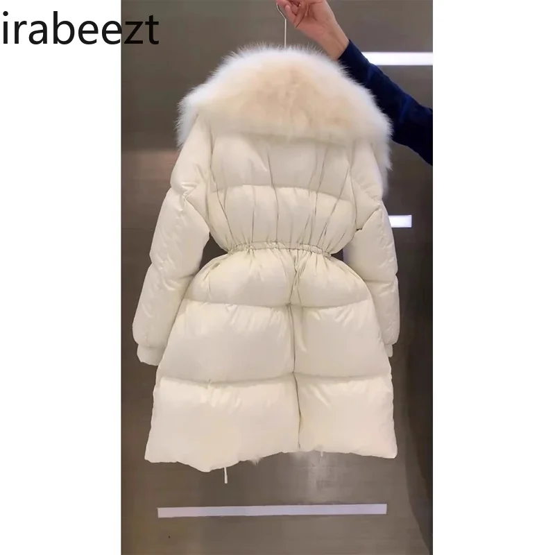 Korean Winter Thick High-grade Feeling Super Beautiful Temperament Coat Long White Big Fur Collar Down Cotton-padded Jacket