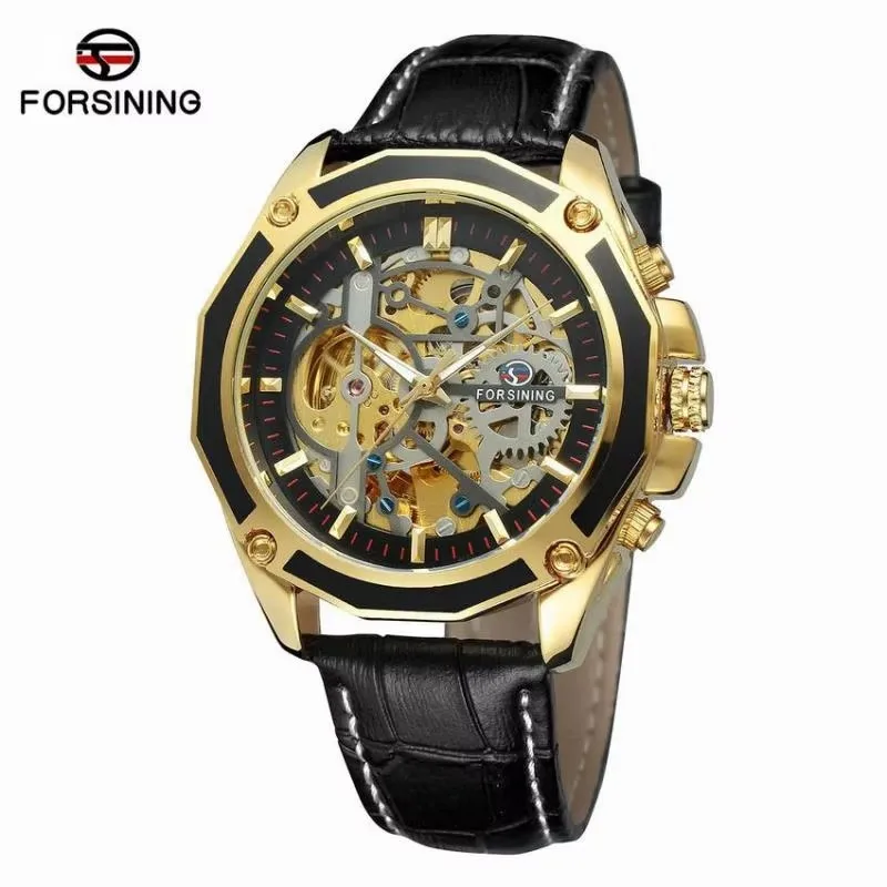 Fashion Forsining Top Brand Men Casual Hollow Mechanical Movement Waterproof Automatic Luxury Gold Genuine Leather Belts Watch