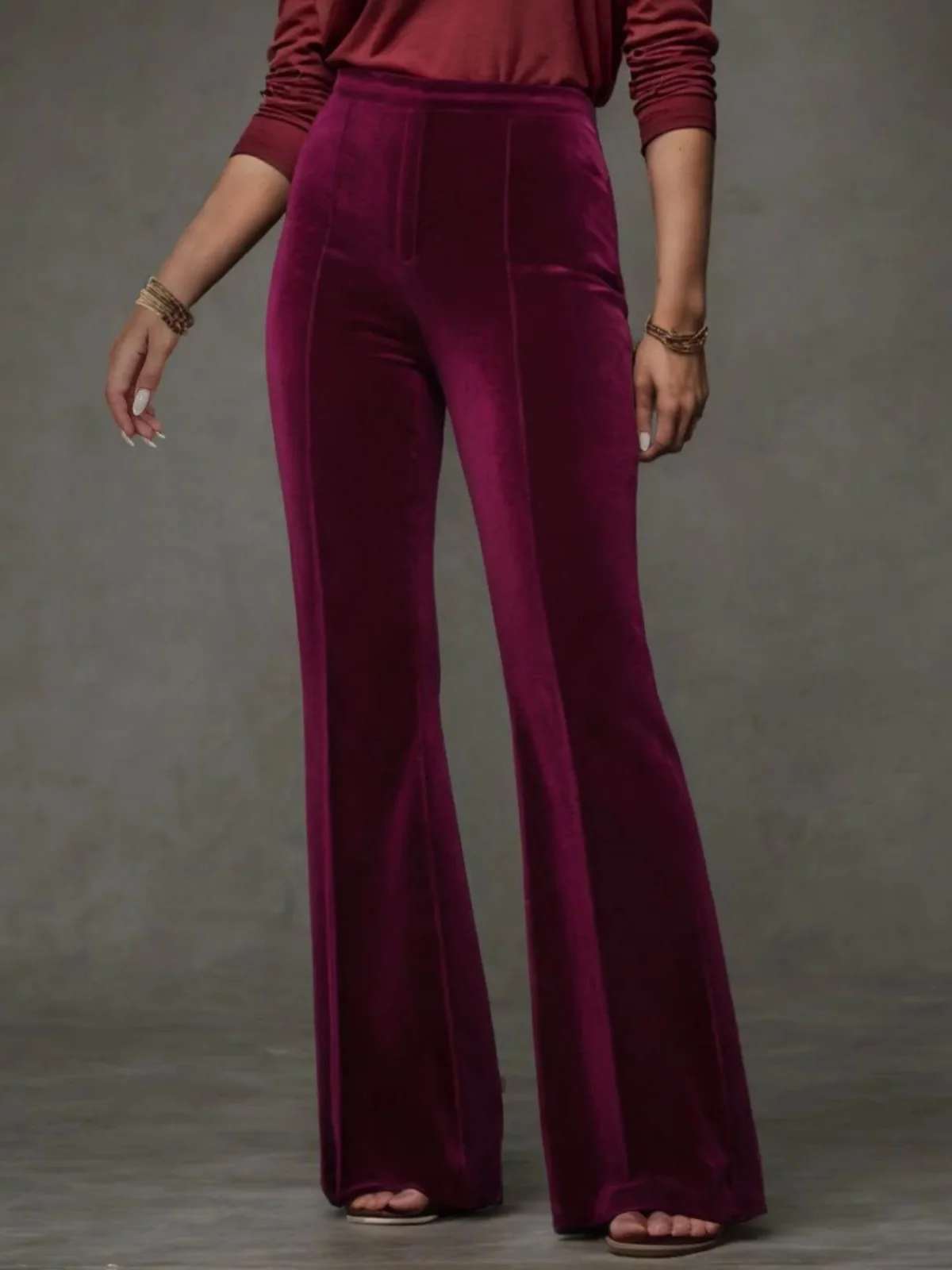 

Брюки-клеш с высокой талией, цветные бархатные женские повседневные брюки, однотонные универсальные брюки-колокольчик с высокой талией, эластичная талия