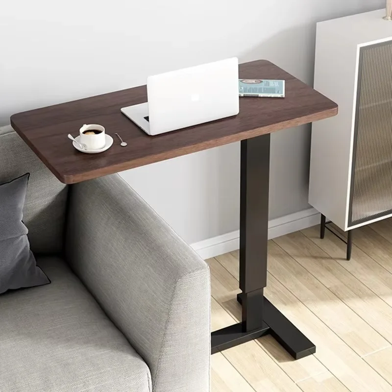 مكتب كمبيوتر محمول قابل للتعديل هوائي قابل للتعديل، طاولة بجانب السرير خشبية ومعدنية مع عجلات #3