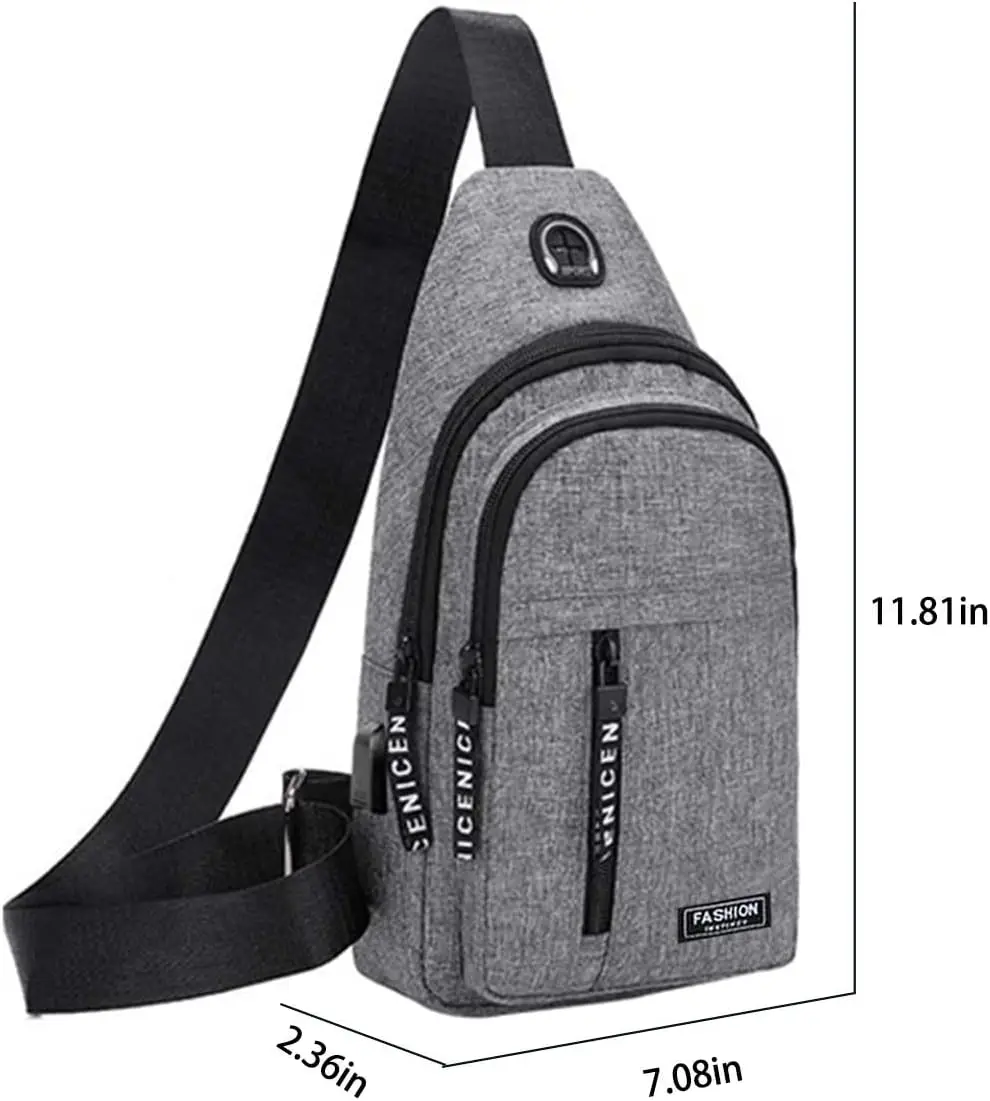 Sling Bag for Men Women Crossbody Chest Bag with USB Port Anti-theft Casual Daypack for Travel Sports Gray