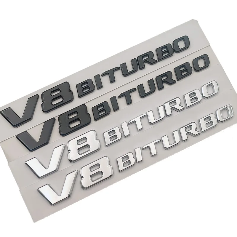 

3D ABS Chrome V8 BITURBO Car Fender Emblem Logo Letters Adhesive Sticker For Mercedes S63 C63 E63 GLC63S CLS63 AMG Accessories