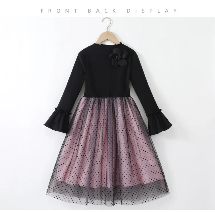 فستان توتو بأكمام طويلة مضيئة للخريف الفرنسي بتصميم كلاسيكي لعام 2025 فستان الأميرة منقط للأطفال 4 8 10 12 14 سنة #5