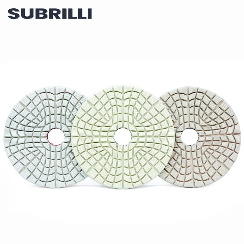 SUBRILLI 4inch 3 Step Diamond Polishing Pads Wet Use 100mm Flexible For Stone Granite Marble Concrete Buffing Disc