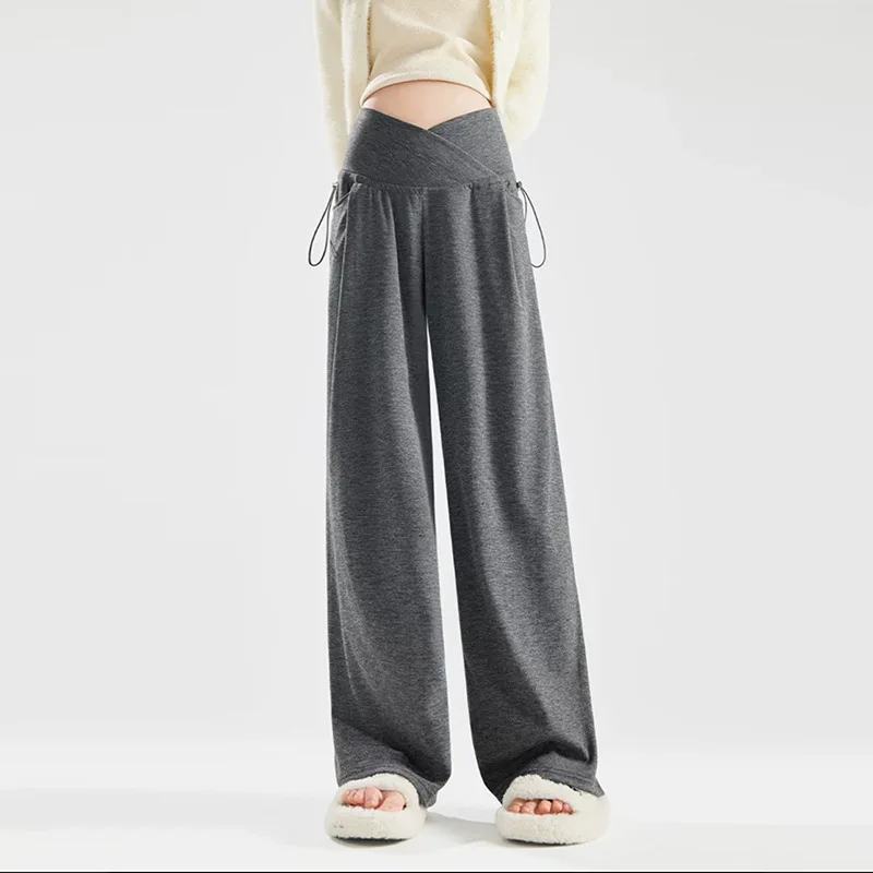Maternity Pants Autumn and Winter Wear Wide-leg Pants Retro Casual Cross Support Glutinous Rice Maternity Pants