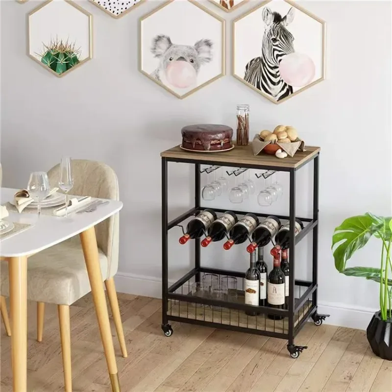 Luxury Hotel and Home Bar Cart Service Trolley Stratified Solid Wood with Metal for Food Trucks Tea Trolley رفوف تقديم الطعام