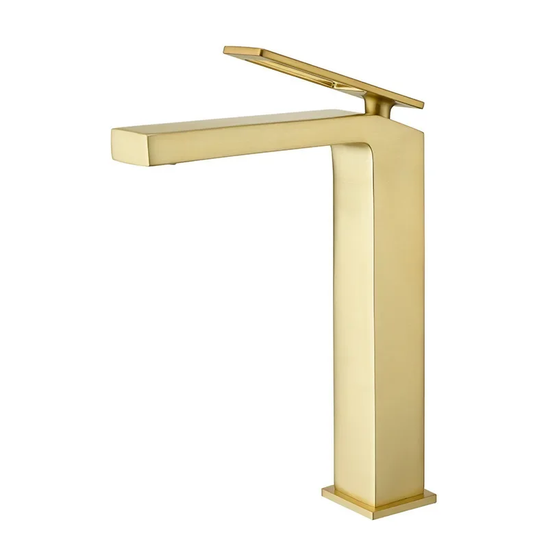 

All-copper double-hole on the washbasin table, hot and cold faucets, hotel villas, all-copper brushed gold washbasin faucets