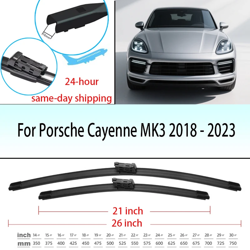 

For Porsche Cayenne MK3 2018 - 2023 Front Windshield Wiper Blades 26"+21" Windscreen Window Accessories 2019 2020 2021 2022