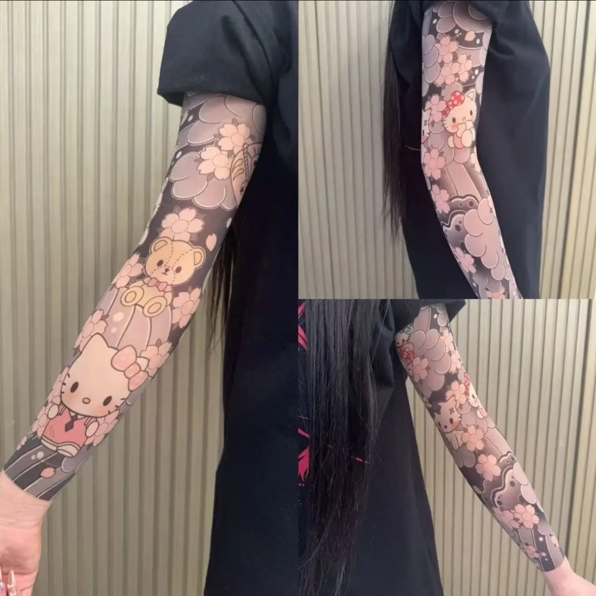 A Pair Hello Kitty Ultra-Thin Seamless Ice Sleeve Tattoo Design SunscreenUV ProtectionCuff Unisex Material Resistant Accessories