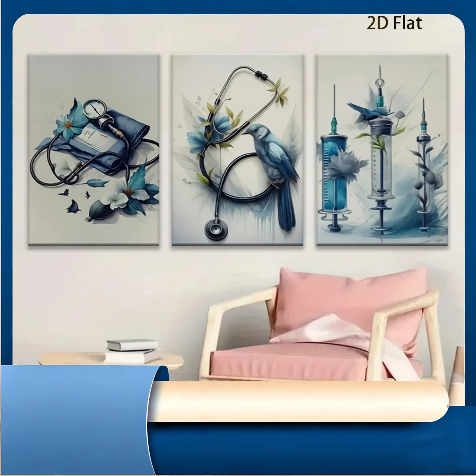 Frameless Set of Three 2D Flat Posters Featuring a Medical Theme, Perfect for Home Wall Decor. Ideal As a Gift for Birthdays,