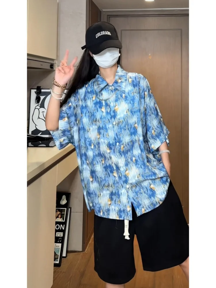 

Мужская летняя рубашка из ледяного шелка с коротким рукавом, тонкая, с охлаждающим эффектом, для пляжного отдыха, в гавайском стиле, свободного кроя, с принтом, повседневная