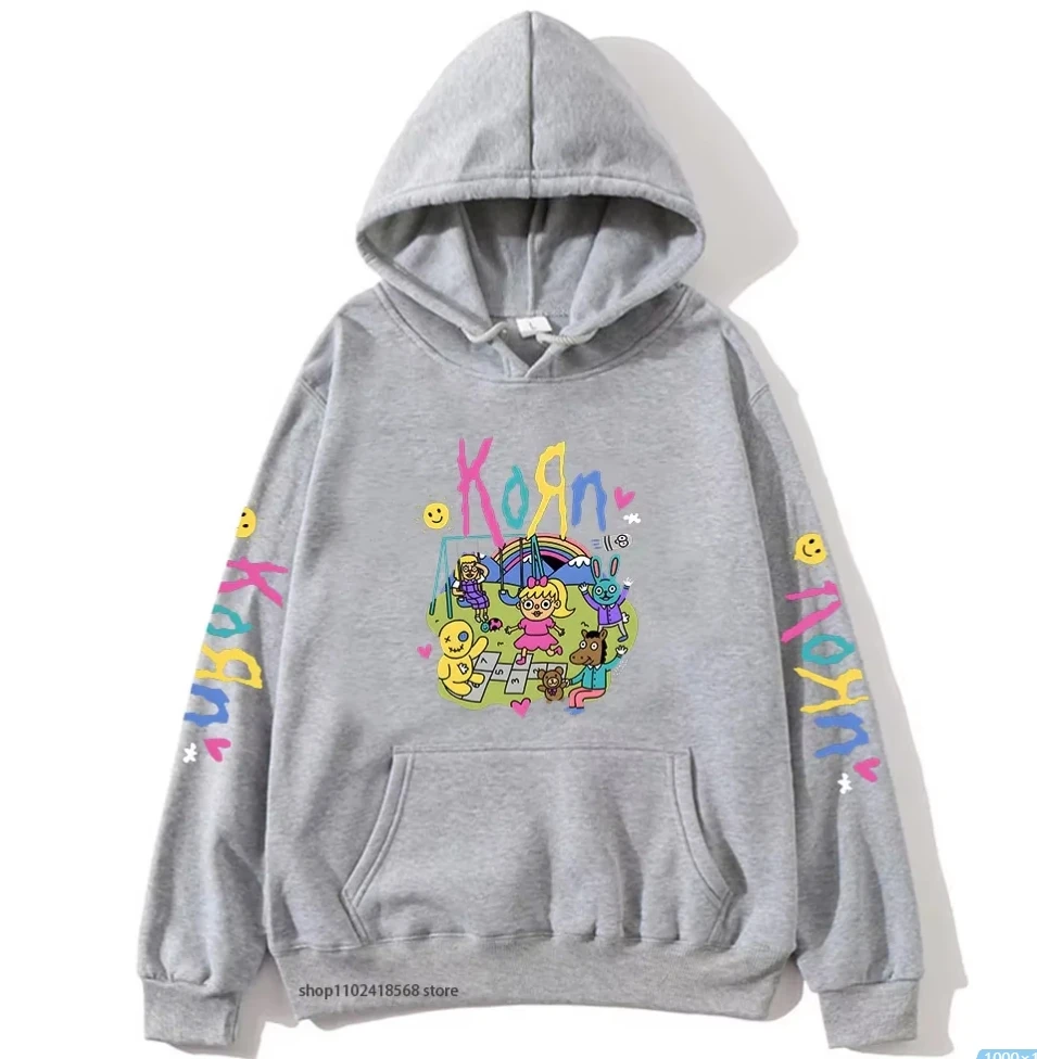 Cartoon Graphic Korn Hoodies Kawaii Music Band Print Sweatshirts Mens Clothes Winter Casual Fleece Streetwear Women Unisex Tops