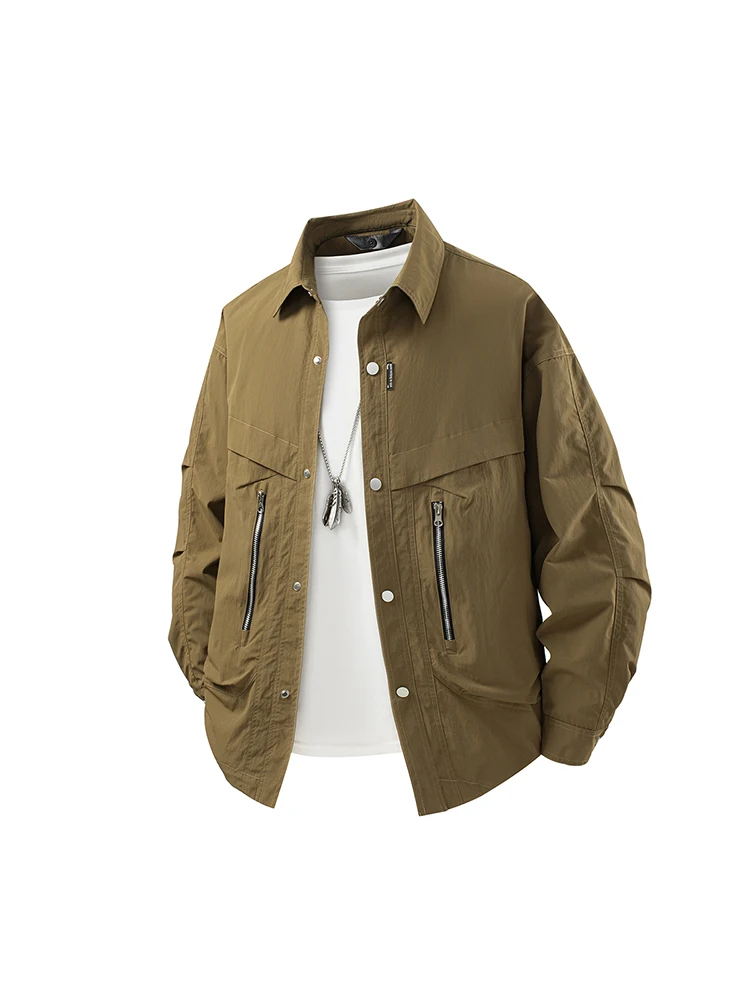 

Casual Collar Workwear Jaet Men's Early Autumn Loose Simple ular Outerwear Long Sve Nylon Fiber Youth Daily Wear