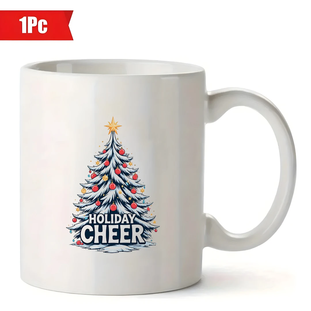 11oz كوب الكرتون شجرة عيد الميلاد تصميم الأبيض ندفة الثلج لهجات الذهب ستار تقليم عطلة يهتف كوب هدية الكريسماس للأطفال Wa #2