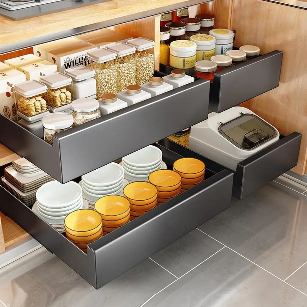 Pull Out Cabinet Organizer Carbon Steel Slide Out Drawer Storage Kitchen Under Sink Sliding Out Drawer Pantry Shelf Box Rack