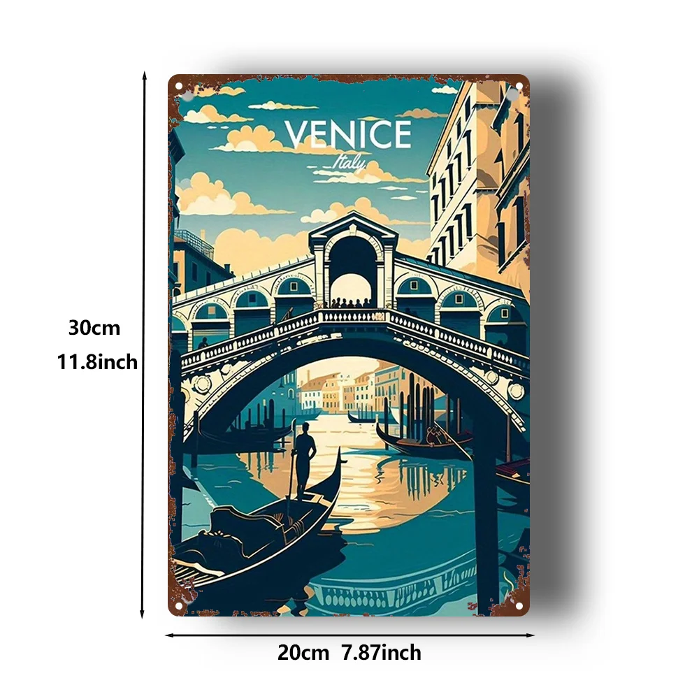 1pc Tin Sign Depicting The Charm of Venice: a Tin Art Decoration Featuring Iconic Figures, Suitable for Rustic Wall Decor in L