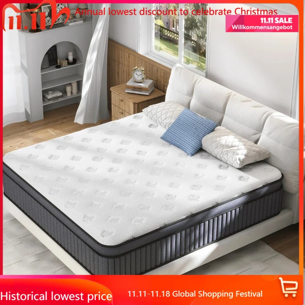 

Queen Size Mattress, Upgrade Strengthen 14 Inch Firm Hybrid Queen Mattress in a Box, Mattress Queen Size With Memory Foam and In
