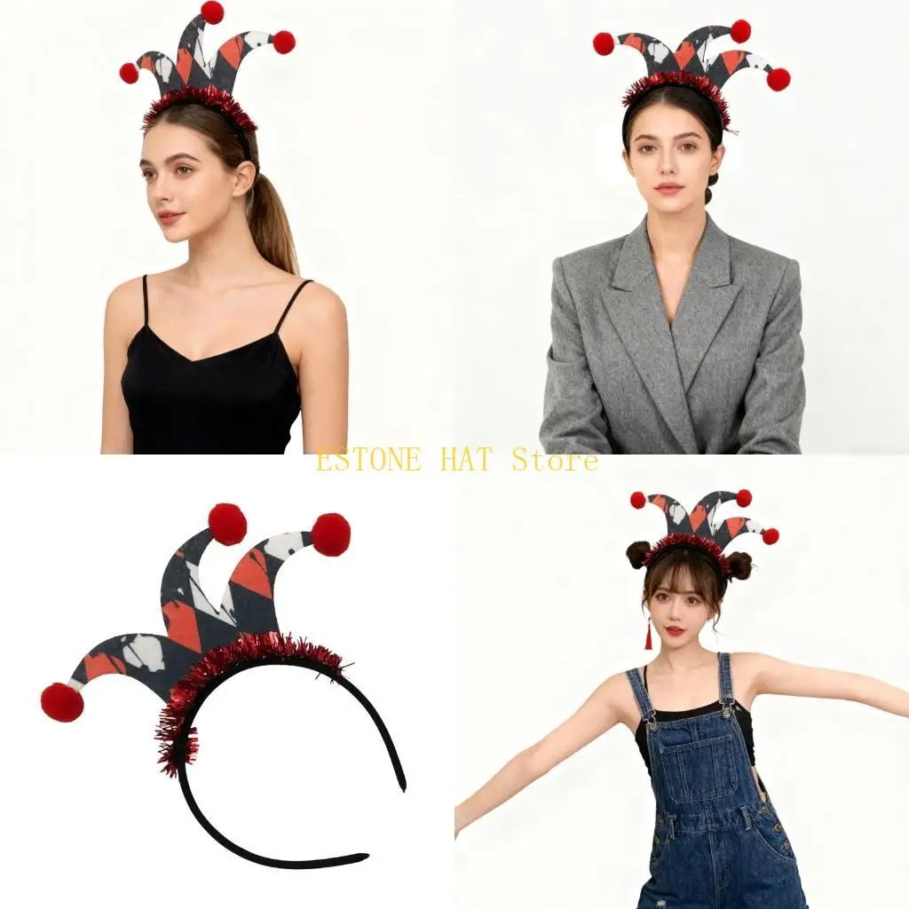 

49MF безопасная для детей фестивальная лента для волос, головной убор клоуна для косплея, помпоны для школьных игр, семейных