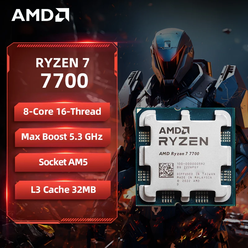 AMD Ryzen 7 7700 R7 7700 CPU 8-Core 16-Thread 5.3GHz Unlocked Desktop Processor Socket AM5 Gaming CPU Without Package