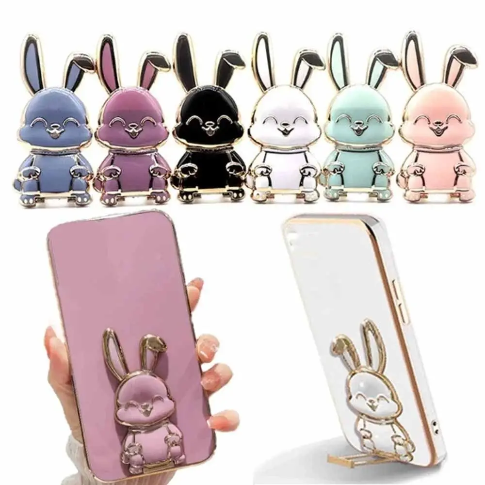 Portable ABS Bunny Finger Ring Holder Mobile Phone Holder Foldable Mobile Phone Mini Pull Rod Phone Finger Ring Holder
