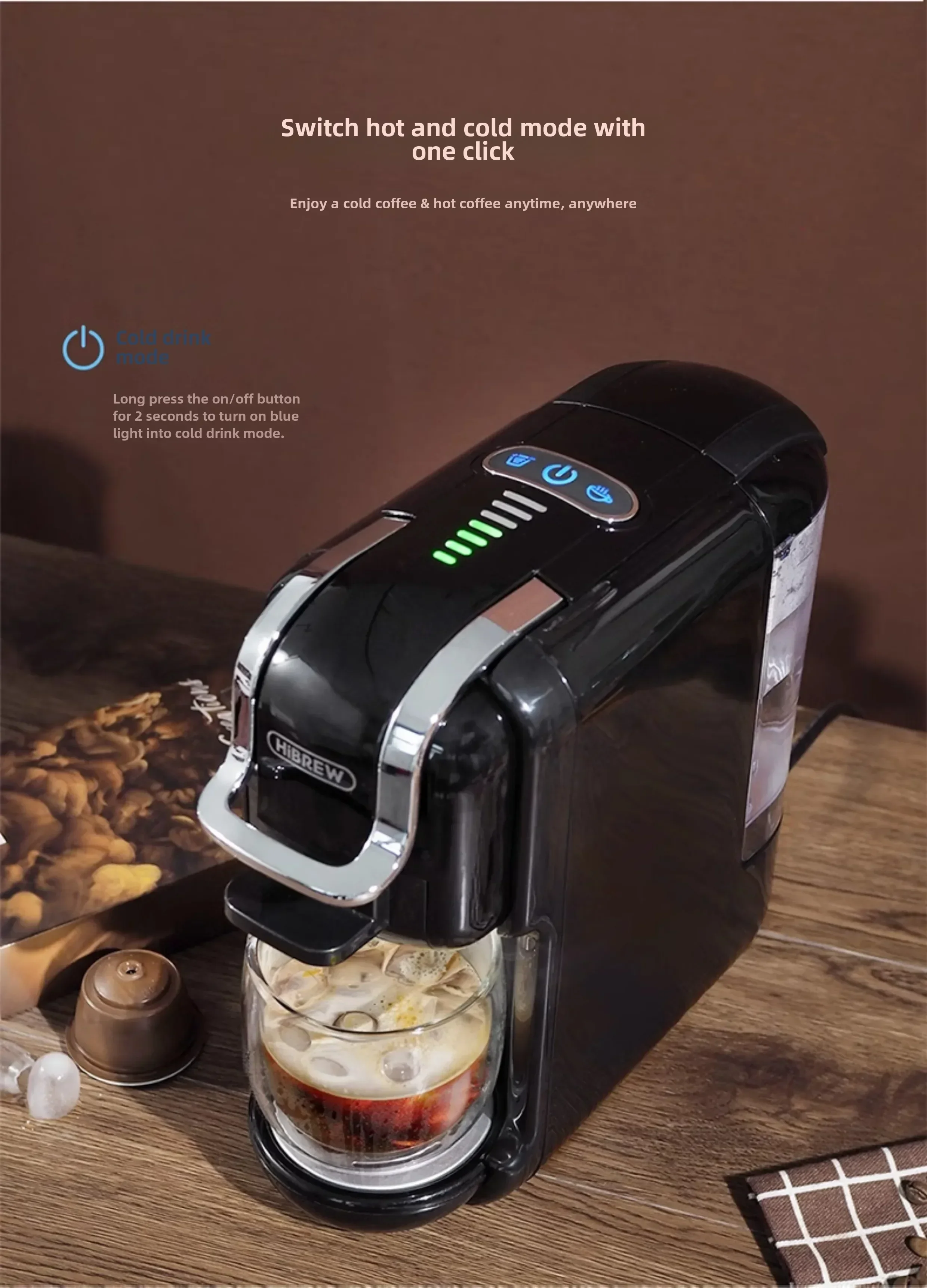 ماكينة صنع القهوة HiBREW H2B، كبسولات إيطالية، متعددة المتوافقة، مسحوق قهوة صغير منزلي أوتوماتيكي بالكامل #6